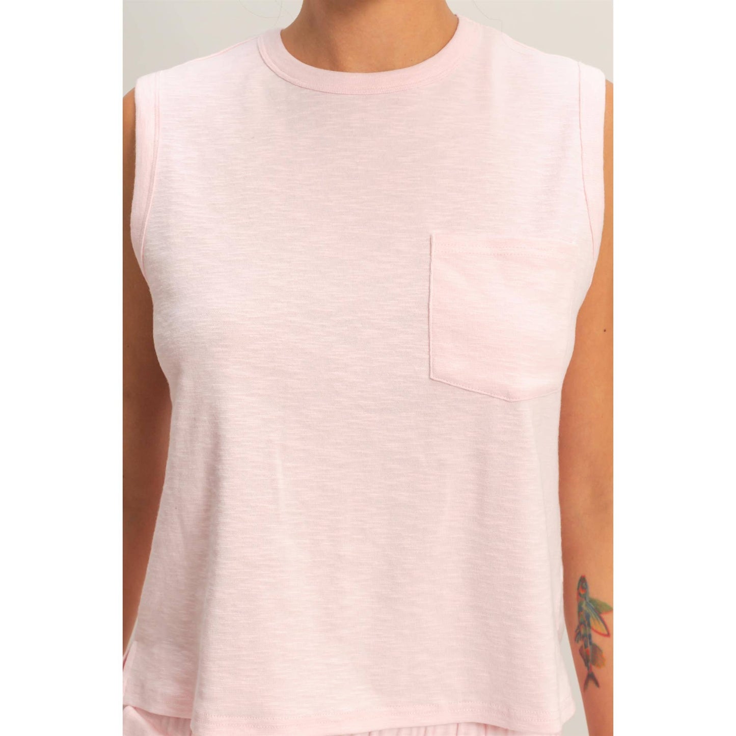 Sleeveless Cotton Top With Pocket: SOFT PINK