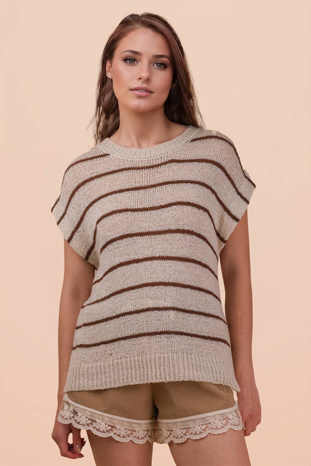 Striped Knit Sweater Vest Top: NATURAL
