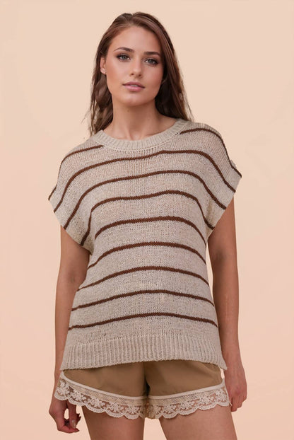 Striped Knit Sweater Vest Top: NATURAL