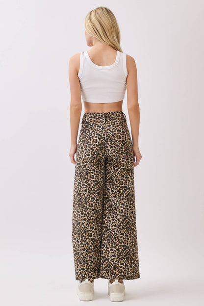 Stretch Twill Leopard Wide Leg Pants