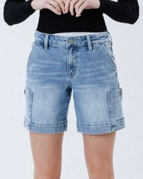 Midrise Cargo Pocket Denim Shorts