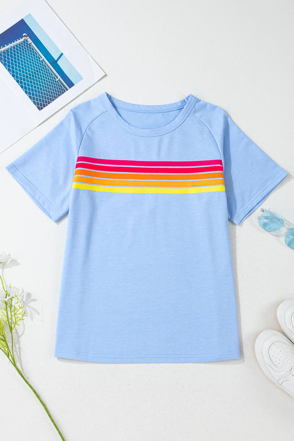 Striped Patch Front Short Sleeve Tee
