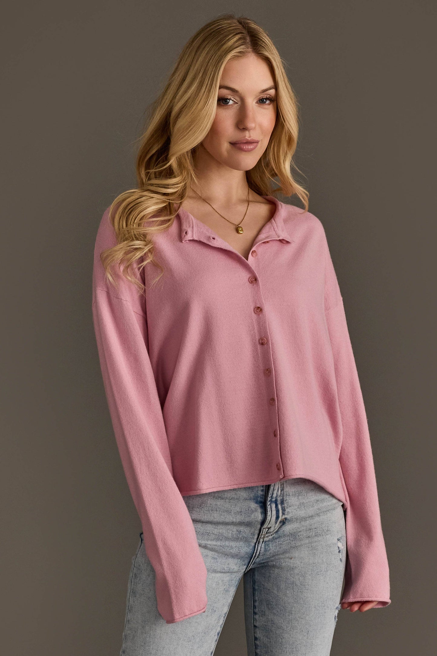 Pink Button Up Cardigan
