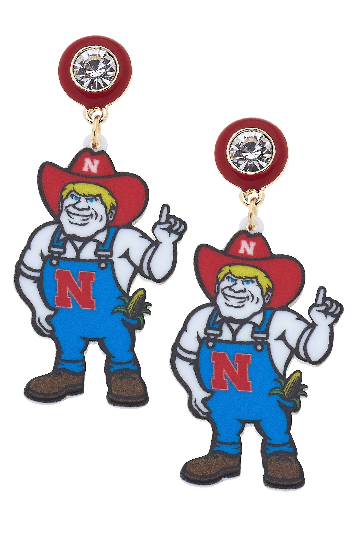Nebraska Herbie Husker Resin Mascot Earrings
