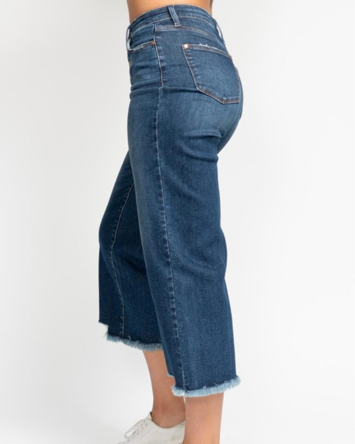 Button Fly Cropped Wide Leg Denim