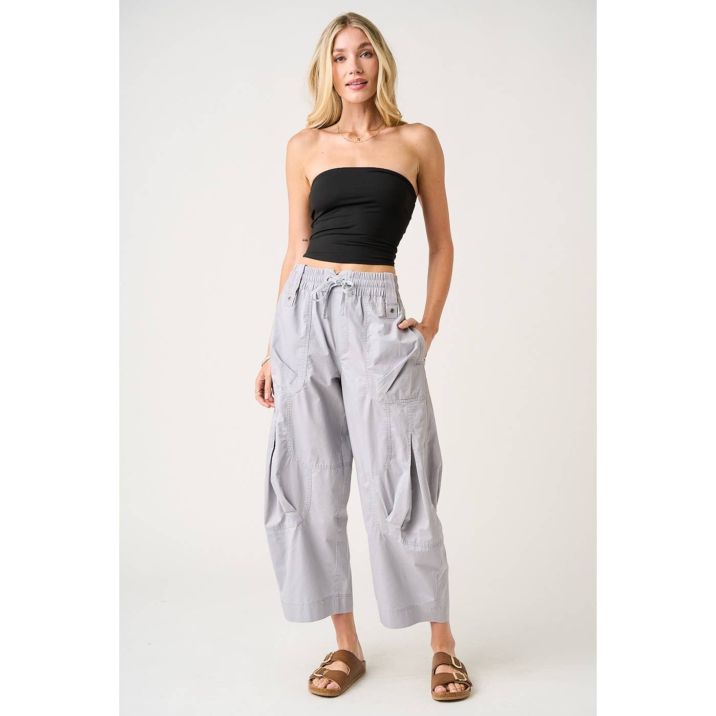 WASHED LOOSE FIT PARACHUTE CARGO PANTS: SILVER