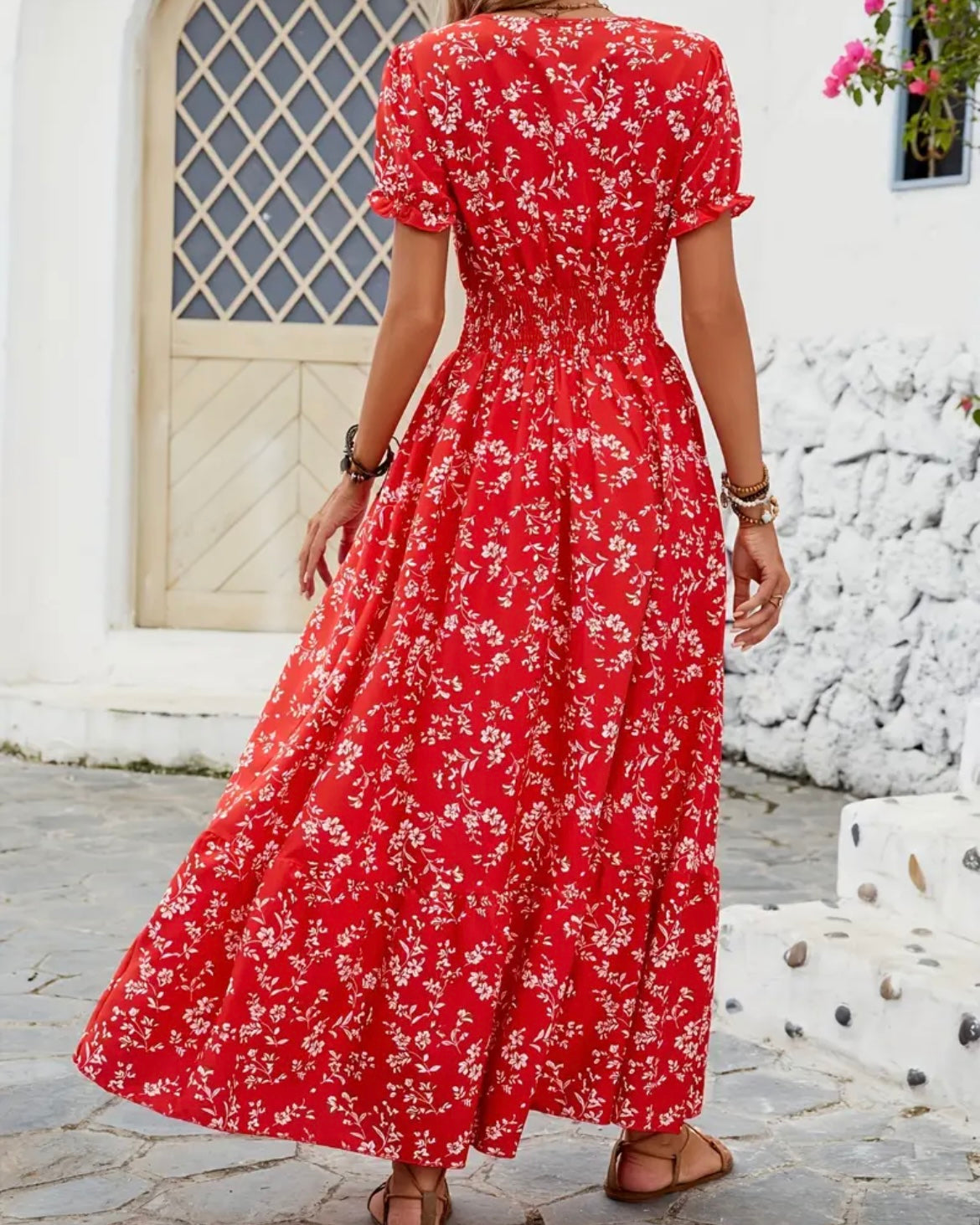 Red Floral Midi Dress