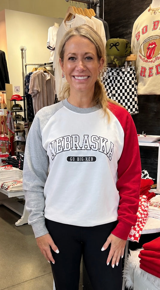 Nebraska Grey & Red Sleeve Crewneck