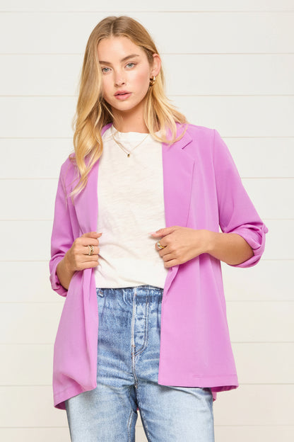 Open Front Boyfriend Blazer: Orchid Glow