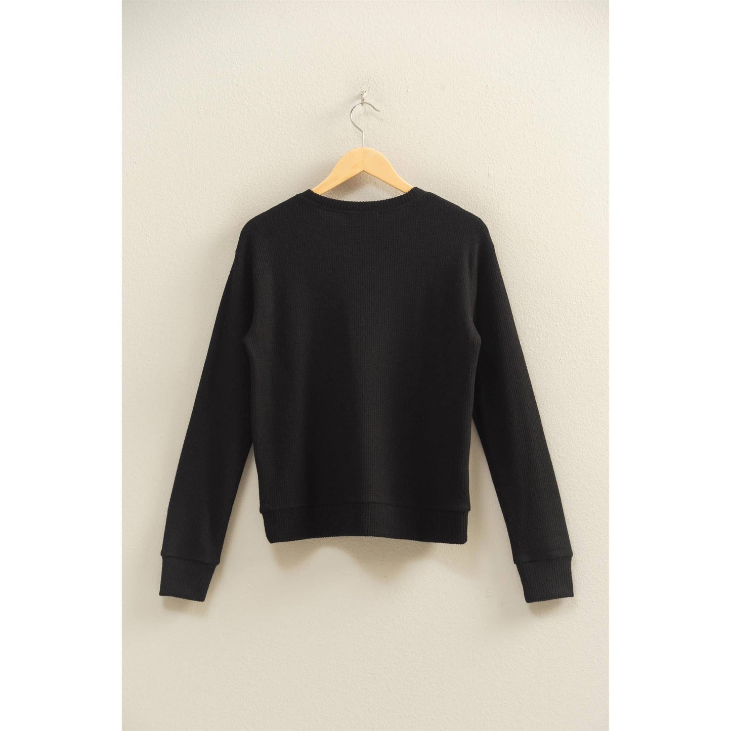 Brushed Crew Neck Long Sleeve Top: BLACK