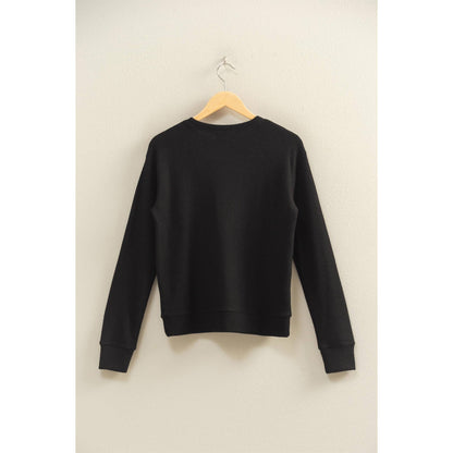 Brushed Crew Neck Long Sleeve Top: BLACK
