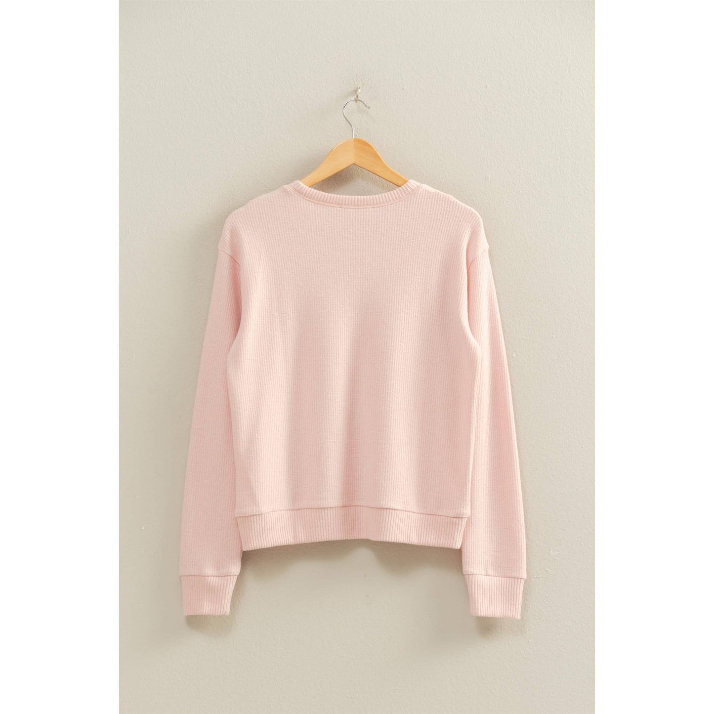 Brushed Crew Neck Long Sleeve Top: PINK FROST
