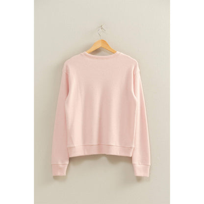 Brushed Crew Neck Long Sleeve Top: PINK FROST