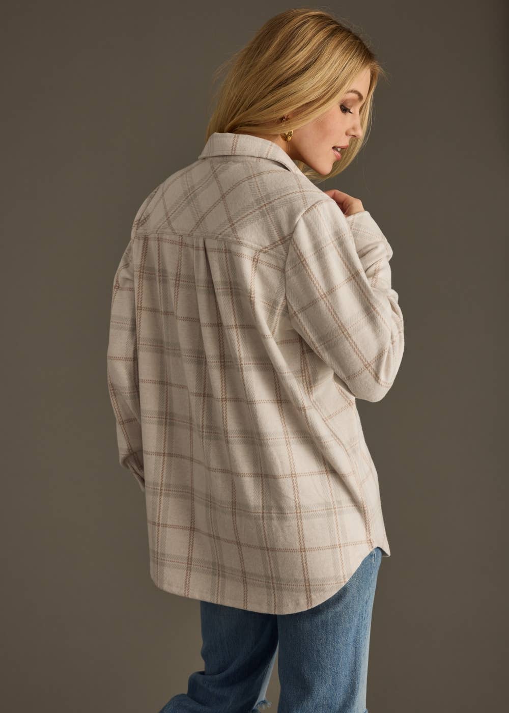 Lt. Tan, Brown & Gray Plaid Button Up
