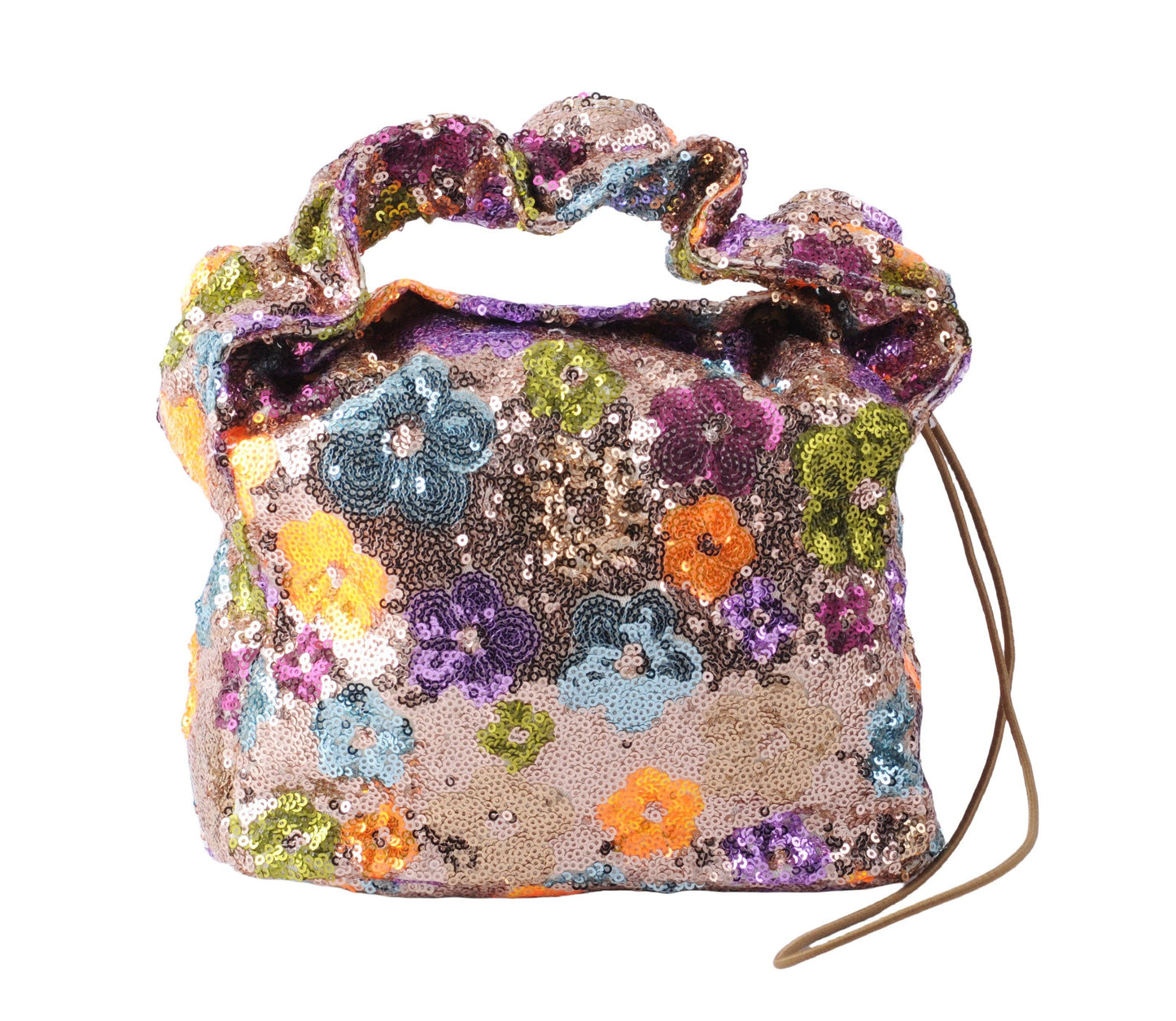 Sequin Top Handle Baguette with Drawstring Strap