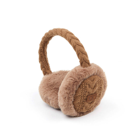 Knit Adjustable Band & Faux Fur Earmuffs: Taupe