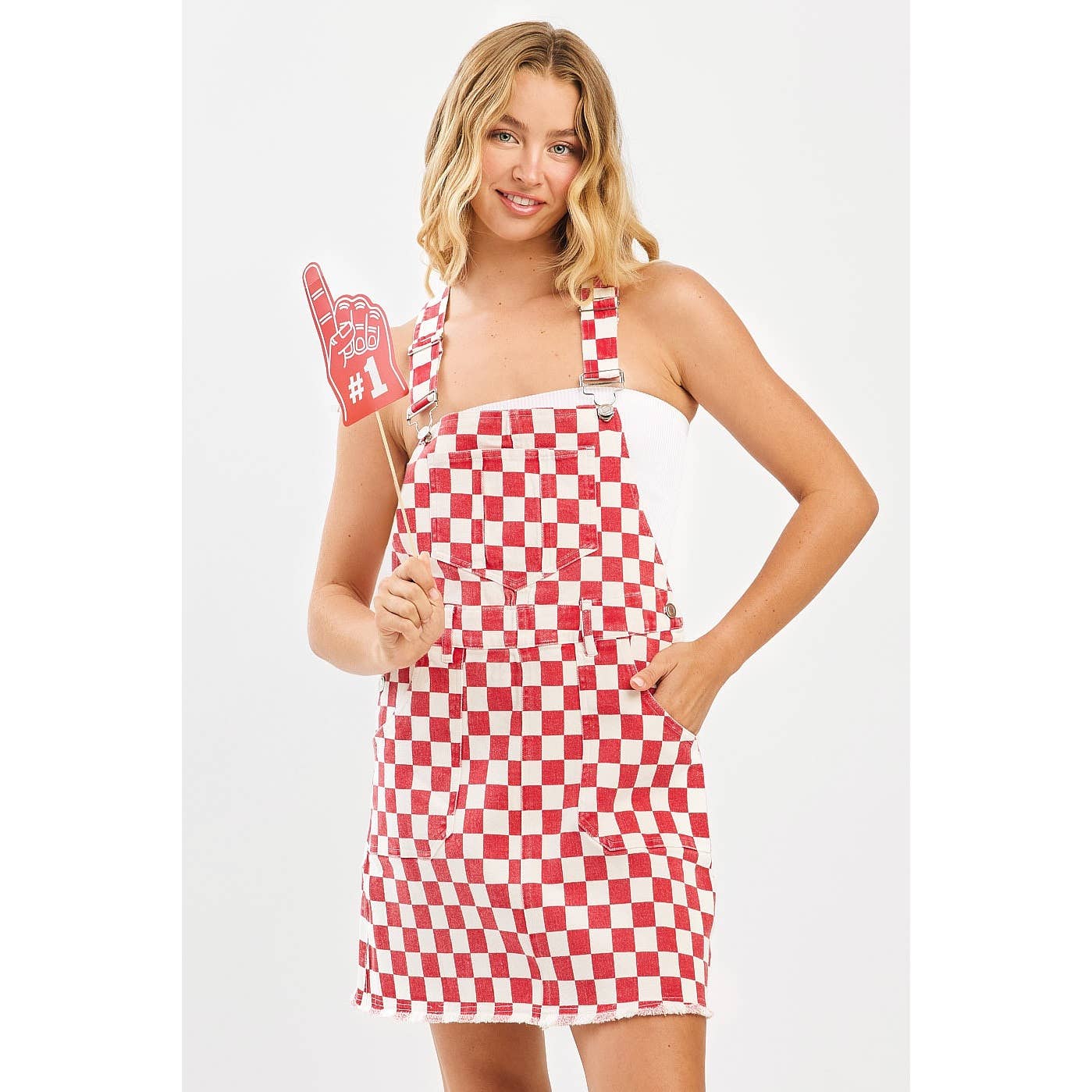 Game Day Checkered Overall Mini Dress