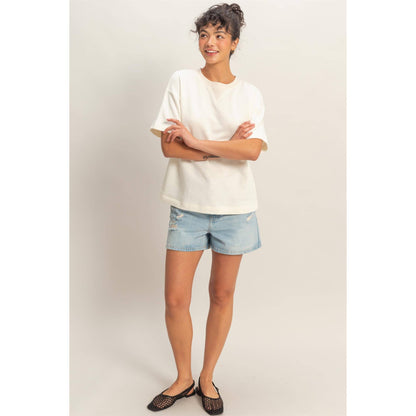 Crew Neck Short Sleeve Top: WHIP CREAM