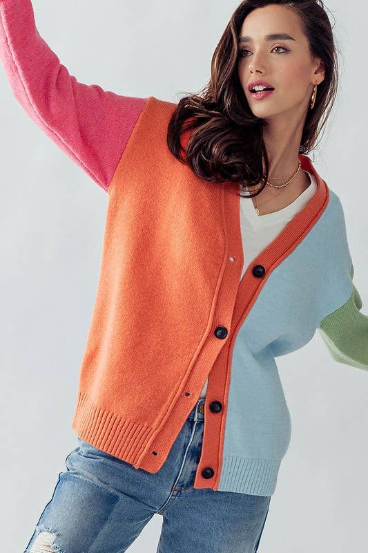 HAILEE MULTI COLOR CARDIGAN SWEATER (Orange)