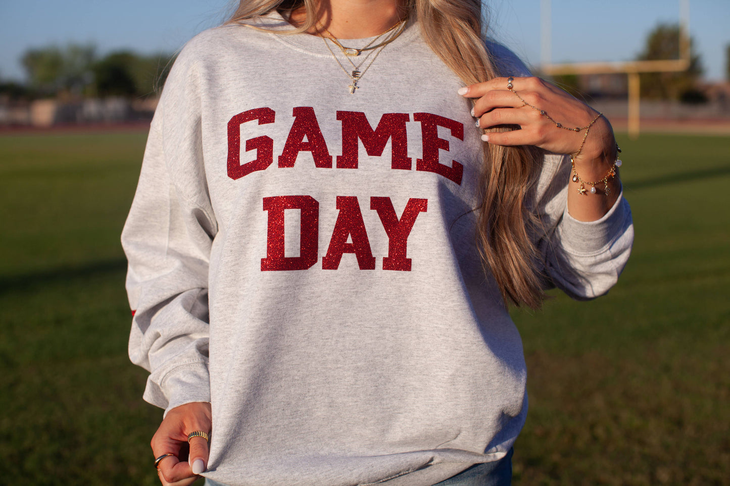 Red Glitter Game Day Sweatshirt