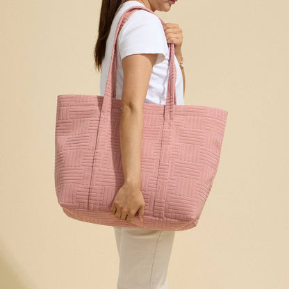 Quilted Tote Bag with Woven Texture: Pink
