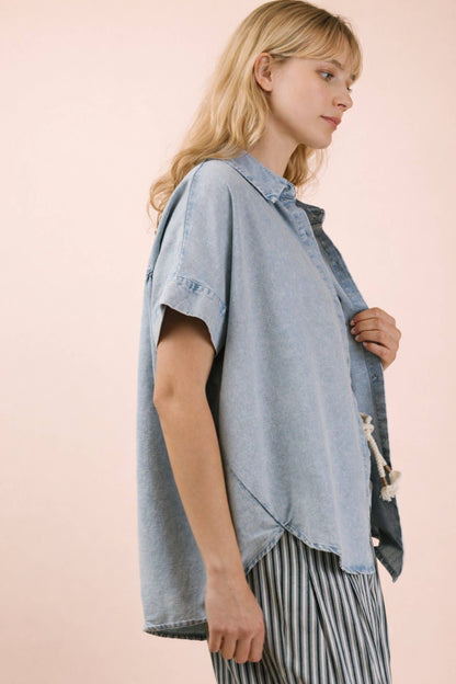 Mineral Washed Chambray Oversized Shirt: LT INDIGO