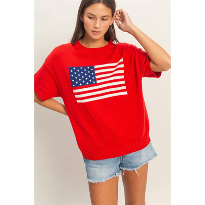 American Flag Knit Top: RED