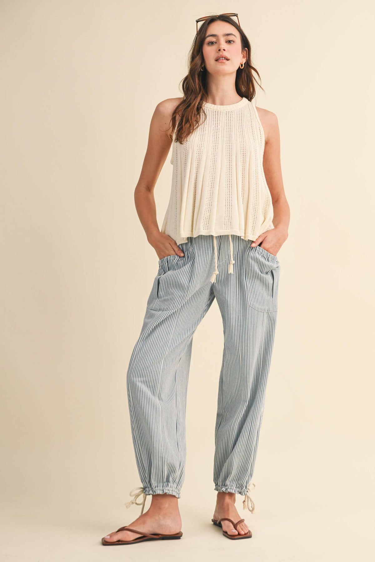 Striped Parachute Pants: Denim