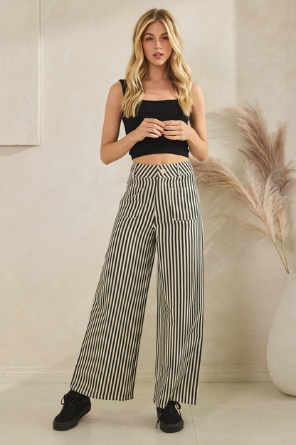 Lightweight Twill Stripe Wide Leg Pants (black)