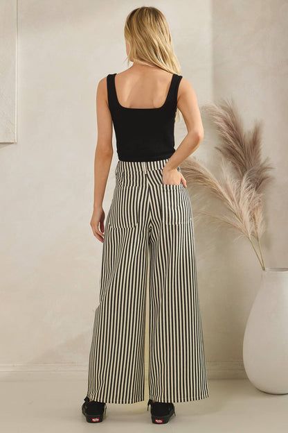 Lightweight Twill Stripe Wide Leg Pants (black)