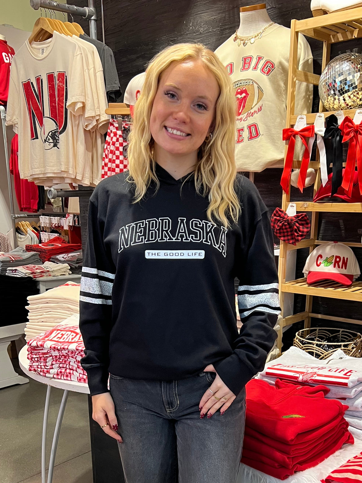 Nebraska The Good Life Varsity Hoodie- Black