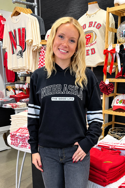 Nebraska The Good Life Varsity Hoodie- Black