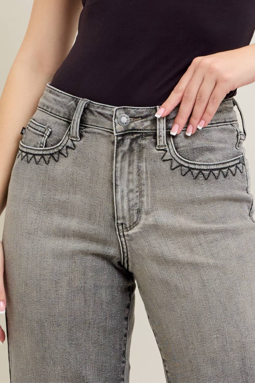 HW Vintage Grey Wash Embroidery Crop Wide