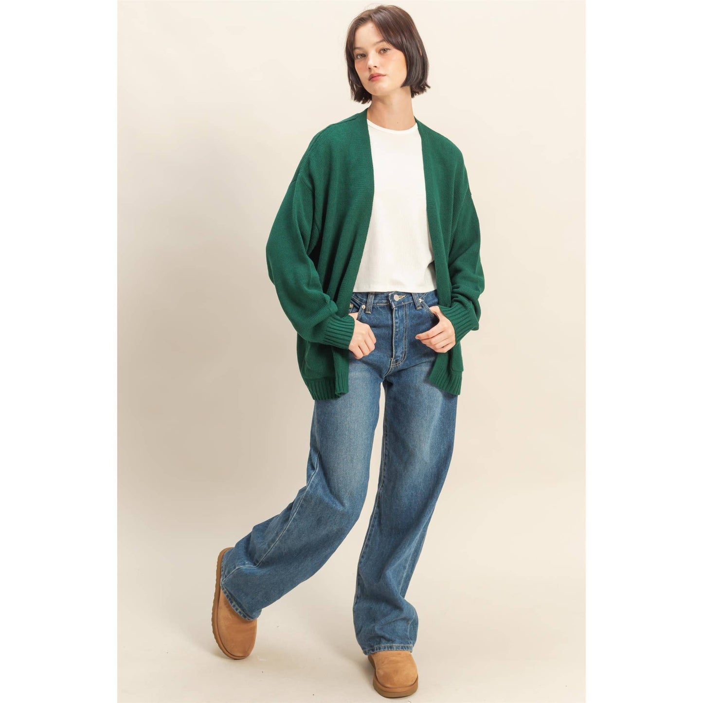 Oversized Cardigan With Pockets: DARK GREEN