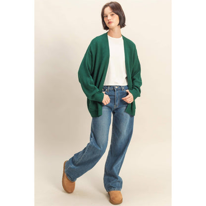 Oversized Cardigan With Pockets: DARK GREEN