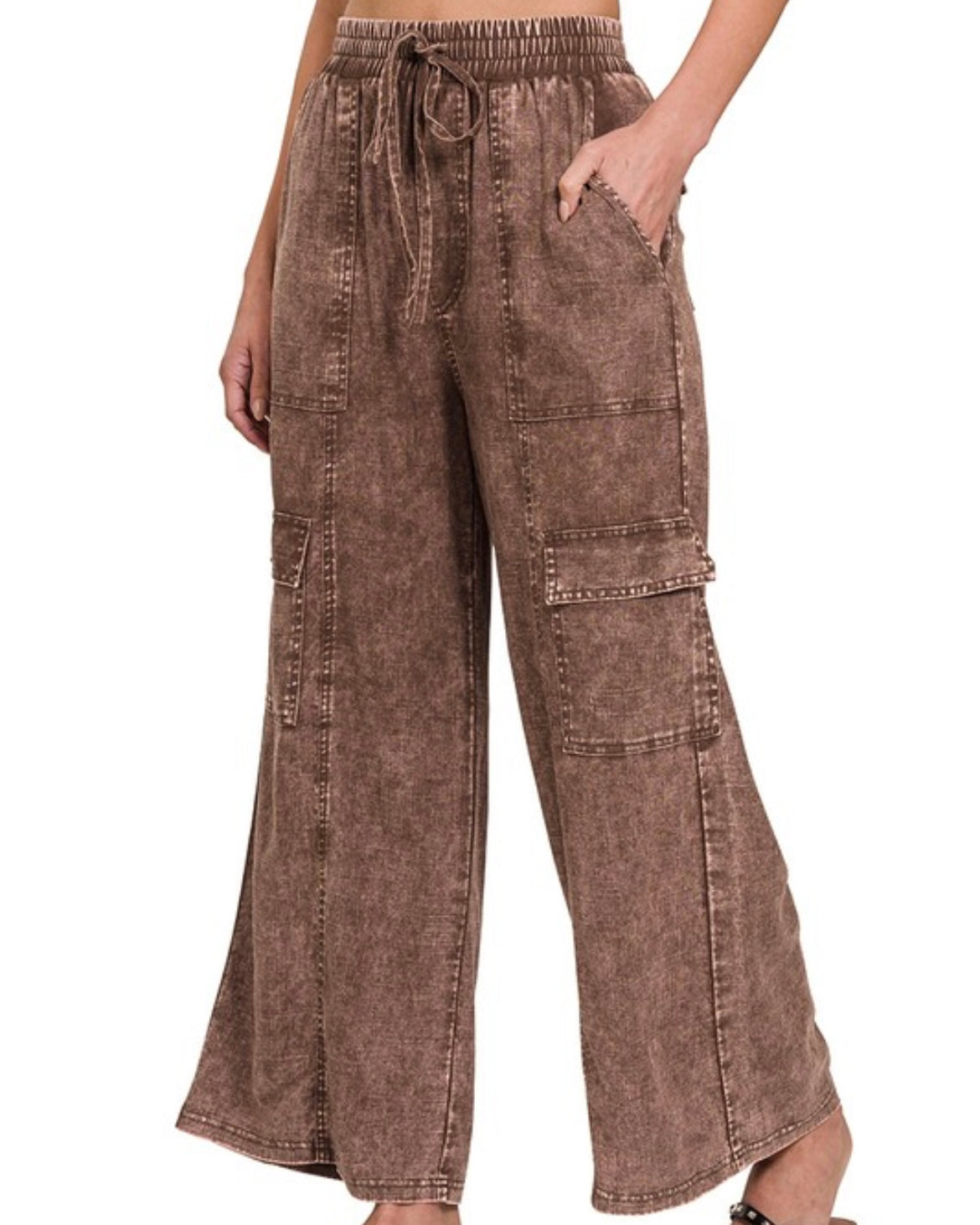 Washed Linen Cargo Pants