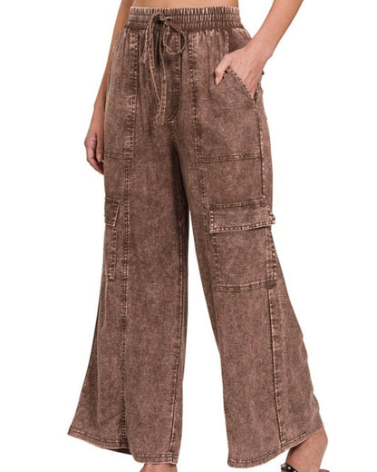 Washed Linen Cargo Pants