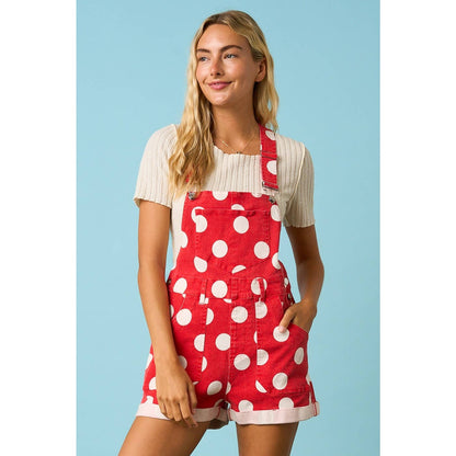 GAME DAY POLKA DOT ROMPER BIB OVERALLS: RED