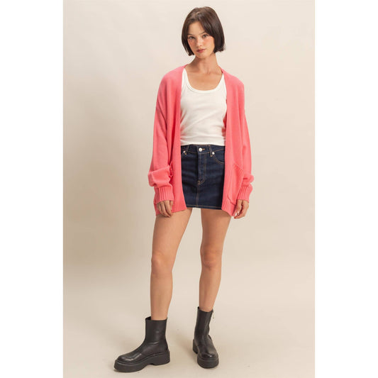 Oversized Cardigan With Pockets: TAFFY PINK