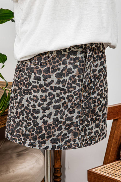 Leopard Denim Mini Skirt
