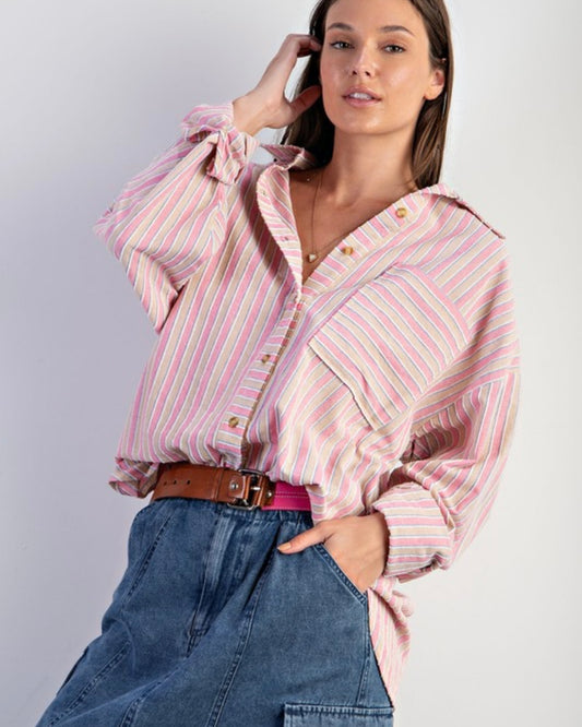 Soft Wash Stripe Button Up Shirt