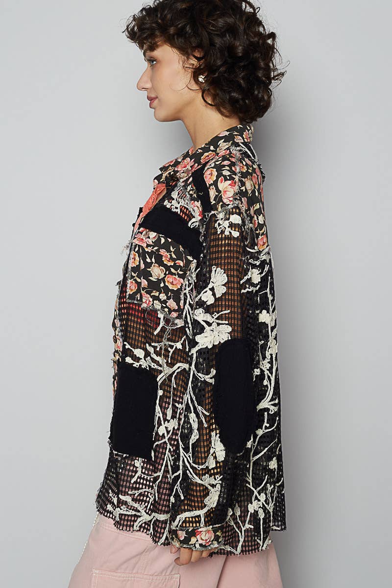 Blue Crochet Lace Floral Top