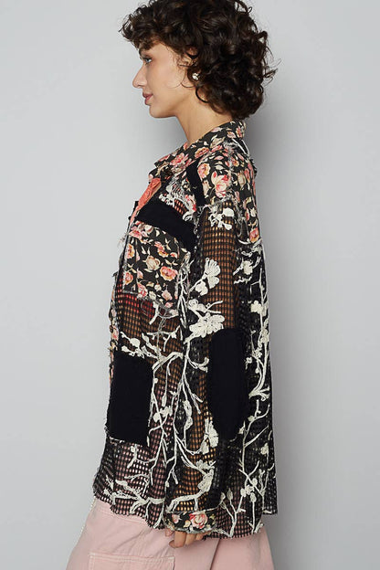 Blue Crochet Lace Floral Top