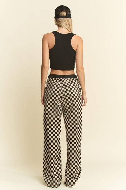 CHECKERED PANTS W/ ELASTIC WAISTBAND