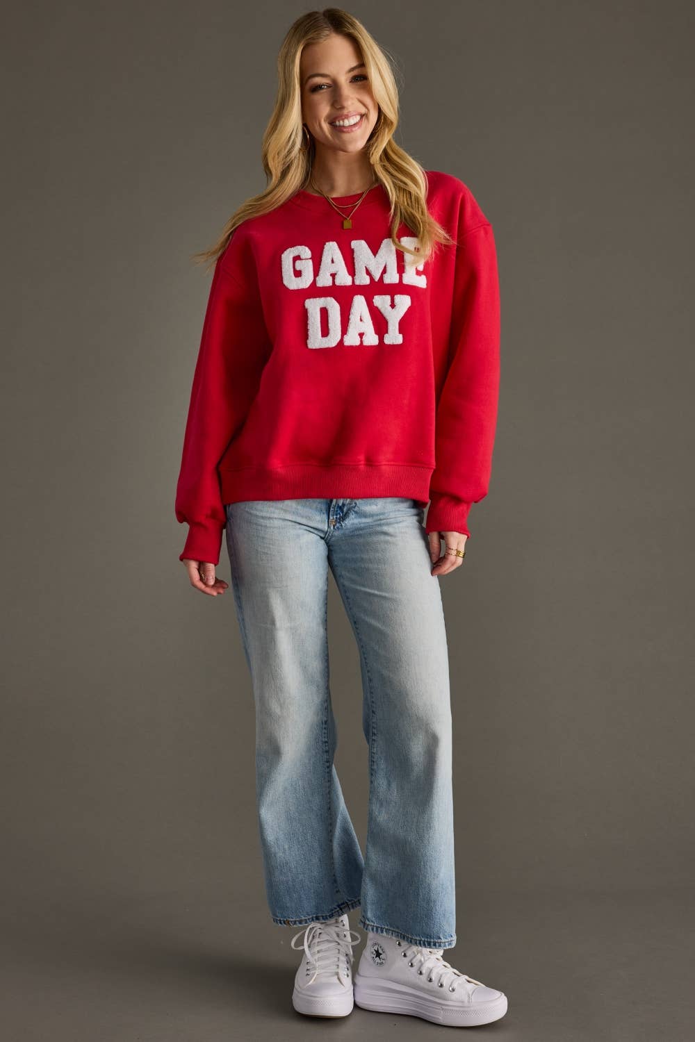 Red Fuzzy Letter Game Day Sweatshirt