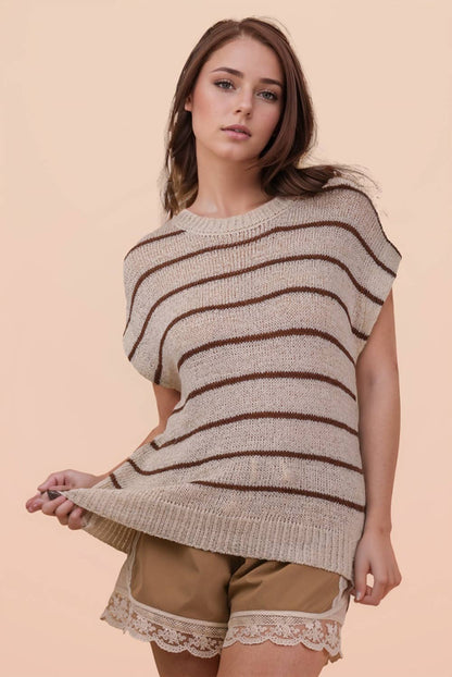 Striped Knit Sweater Vest Top: NATURAL