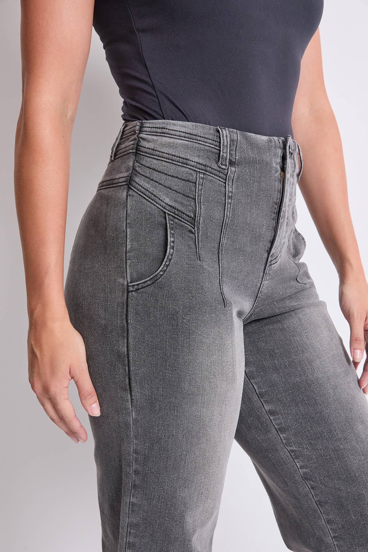 HR Crop Wide Leg Jeans-Grey