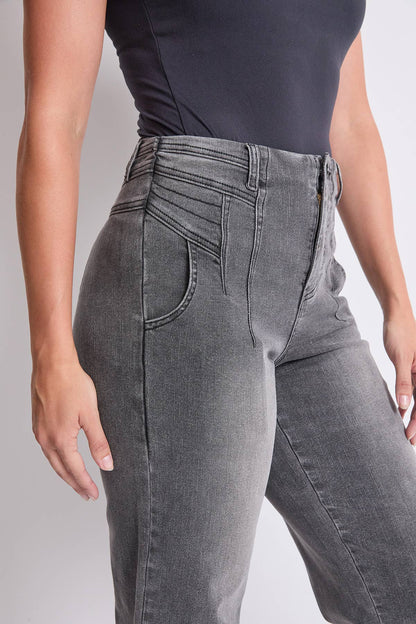 HR Crop Wide Leg Jeans-Grey