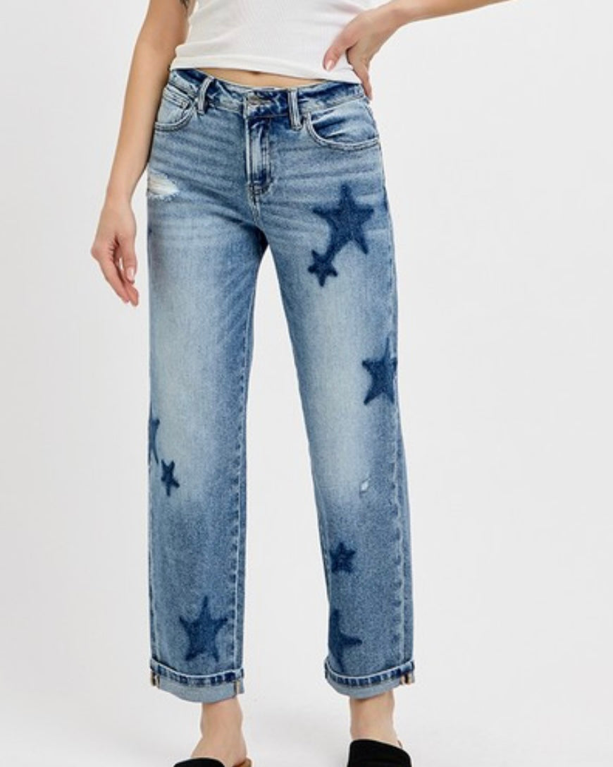 Mid Rise Boyfriend Star Denim
