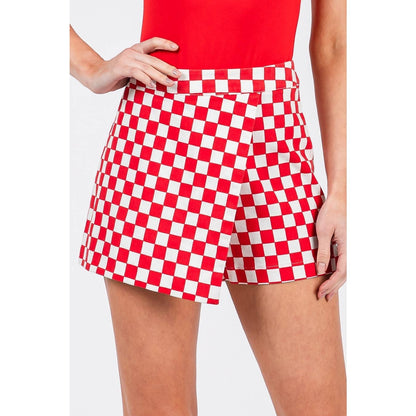 GAME DAY CHECKERED WRAP FRONT SKORT: RED